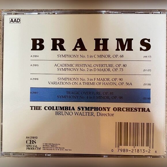 Brahms CD Tragic Overture Bruno Walter Columbia Symphony Orchestra Classical - Picture 1 of 2